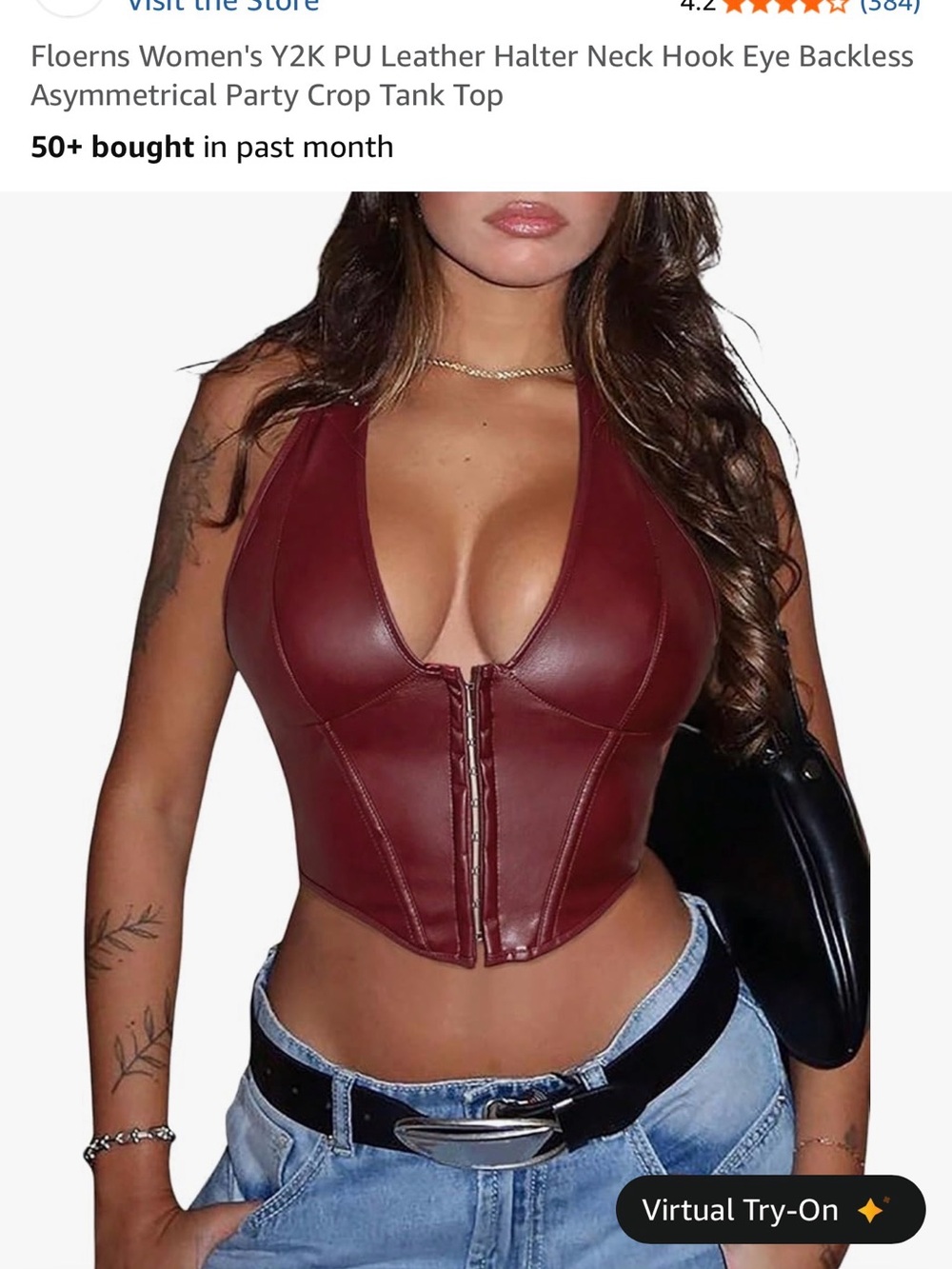 Women's Burgundy Faux Leather Halter Crop Top